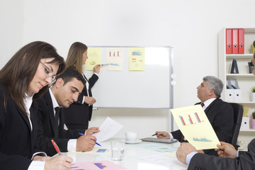 Woman making a business presentation to a group