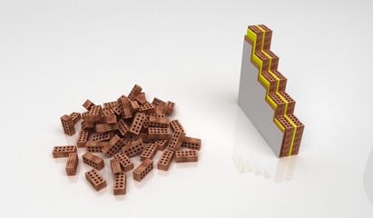 Muro isolante, efficienza energetica, mattoni, strati