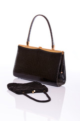 Lady black handbag and wallet