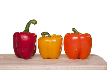 Three colorful bell peppers.