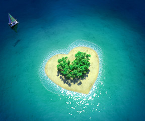 Tropisch eiland in de vorm van een hart