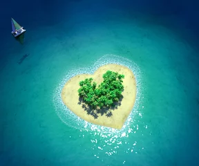 Papier Peint photo Lavable Île Île tropicale en forme de coeur