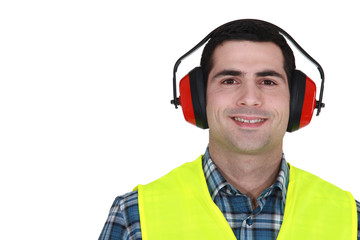 Construction worker in earmuffs