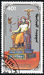 stamp printed in Mongolia shows shows Statue of Zeus