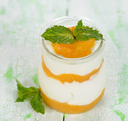 Fruit dessert in a small jar