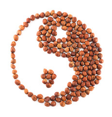 Yin-yang shape made of hazelnuts isolated