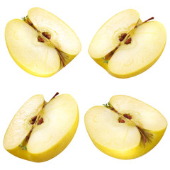half of a yellow apple. collection. set of fruits on white. clip