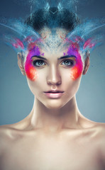 girl with flying powder above head