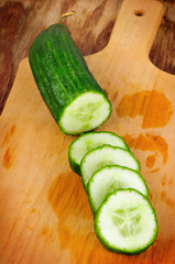 slices of cucumber from professional knife in studio