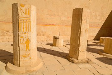 Decorated columns in the Temple of Queen Hatshepsut in Egypt