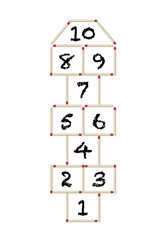 child hopscotch game made of matches