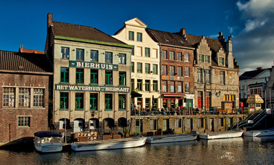 Nice houses in the evening in the old town of Ghent, Belgium