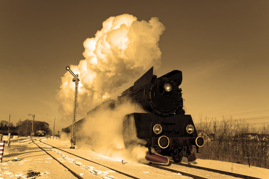 Fototapeta Old retro steam train