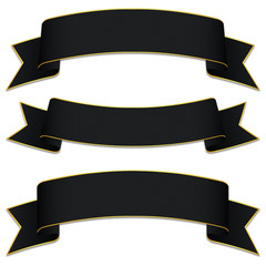 Set of black bands with texture and gold edges