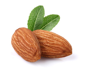 Obraz na płótnie Canvas Almonds with leaf