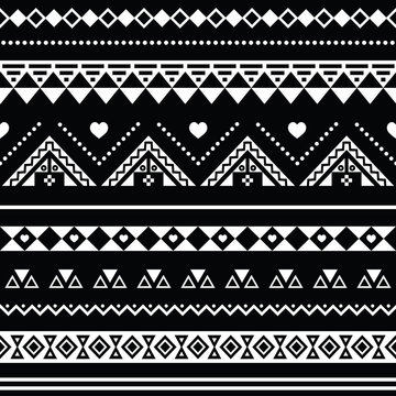 Aztec seamless pattern, tribal black and white background