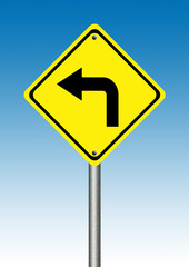 Turn left yellow traffic sign