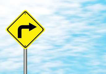 Turn right yellow traffic sign