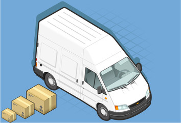 isometric white van in front view