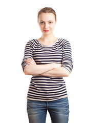 Obraz premium Waist up blonde woman with arms crossed
