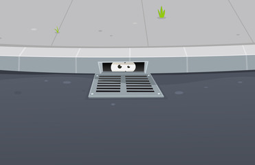 Eyes Spying Inside Pavement Gutter Hole