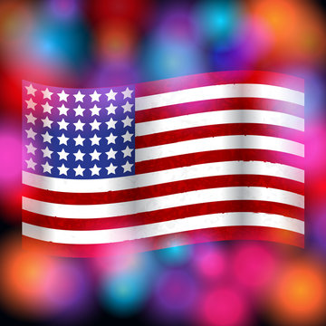 Illustration of the american flag on a glittering fireworks back