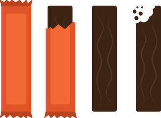 Isolated chocolate candy bars with and without wrapper