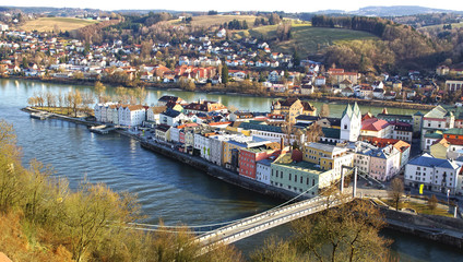 Picturesque panorama of Passau. City of Three Rivers. Germany