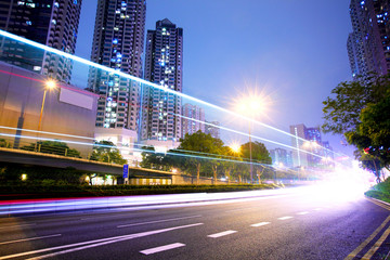 Traffic in city at night