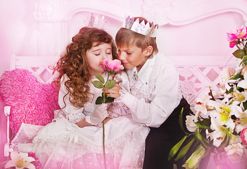Prince and princess in a fairy-tale palace