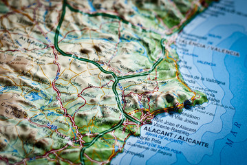 Mapa de carreteras de Costa Blanca, Alicante, España - obrazy, fototapety, plakaty