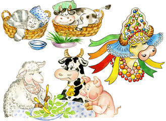 Obraz premium Illustration of funny cute cows