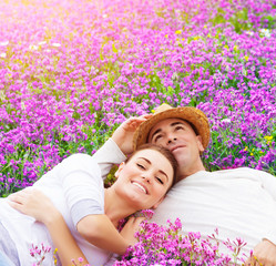 Young family on floral glade