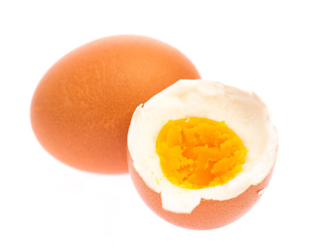 hard-boiled eggs on white background