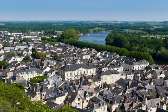 Cityscape of Chinon on Loire river
