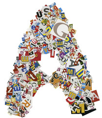 Collage made of newspaper clipping, letters, ABC