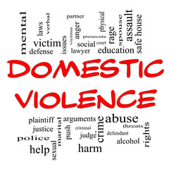 Domestic Violence Word Cloud Concept in Red Caps