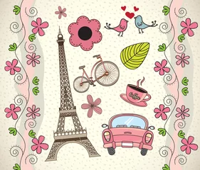 Papier Peint photo autocollant Doodle J& 39 adore Paris