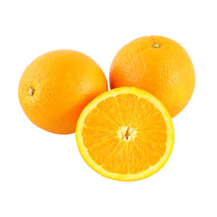 Fototapeta na wymiar Orange and riped side fruit on white background.
