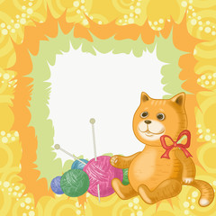 Cartoon cat and accessories for knitting