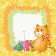 Zelfklevend Fotobehang Katten Cartoon kat en accessoires om te breien