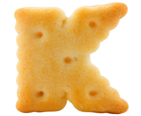 Letter K cracker alphabet isolated on white