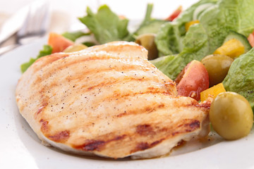 grilled meat and vegetables