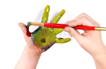 Little Girl Drawing On Her Hand