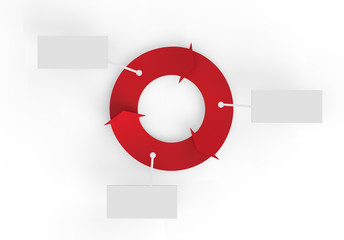 A red cycle of arrows with blank signs for making infographics