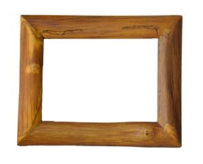 Wooden photo frame isolated on white bg with clipping path.