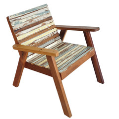 Retro wooden chair isolated on white bg with clipping path.