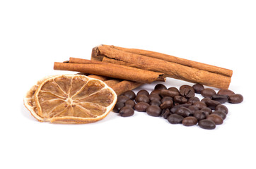cinnamon, lemon and coffee beans