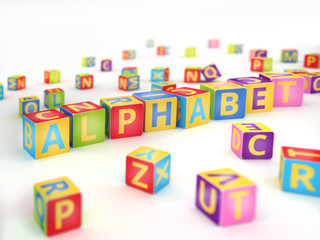 Fototapeta na wymiar Alphabet spelled by abc cubes