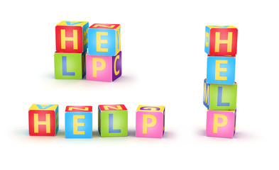 HELP spelled by abc cubes